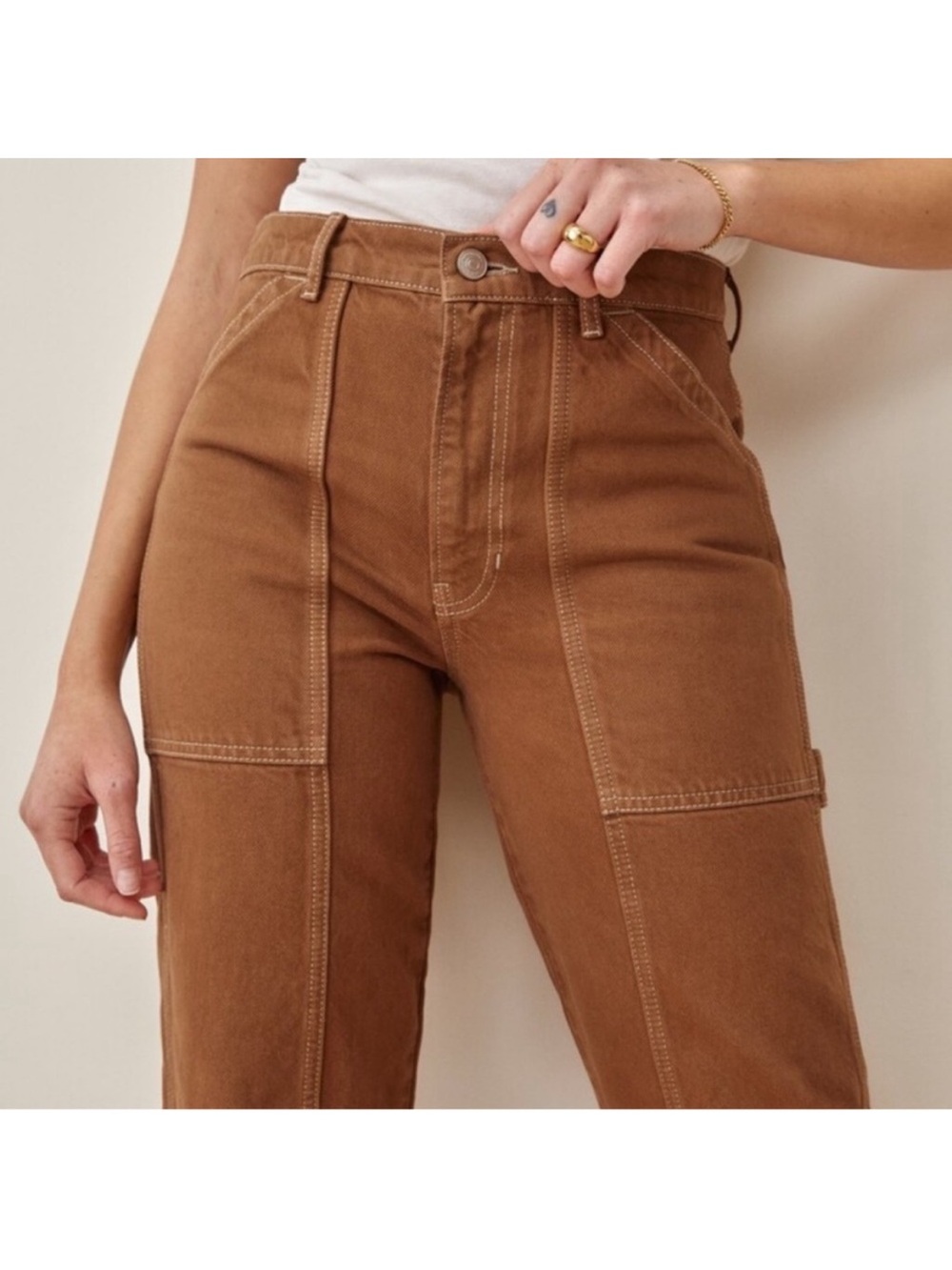 Reformation Kealy Carpenter Brown High-Rise Straight Pants - Picture 3 of 13